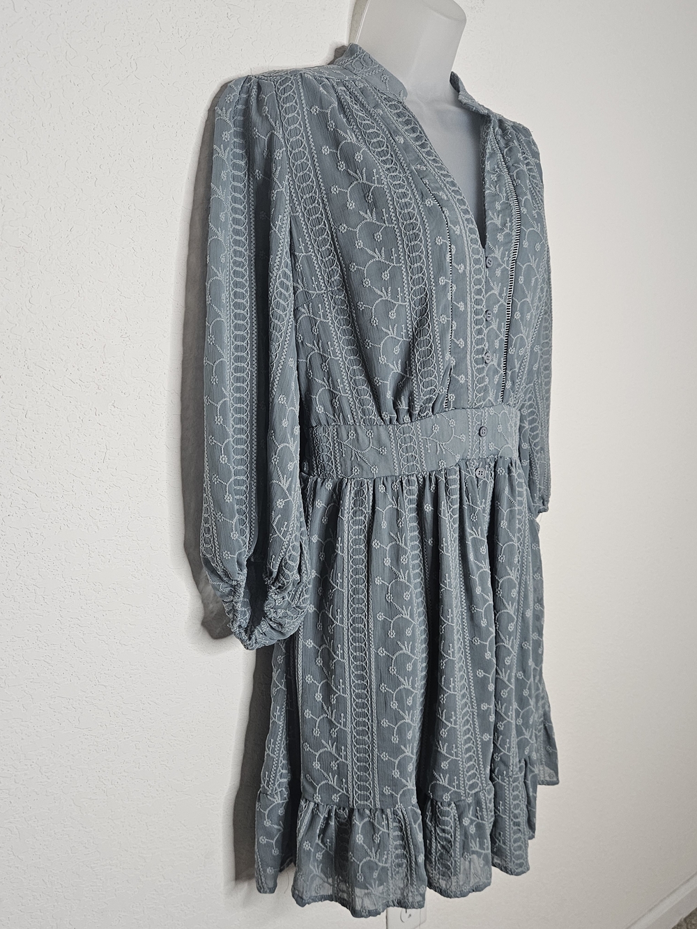 Baltic Born Harmony Embossed Dress Dusty Blue Large Boho Mini Dress NWT Cottage - Picture 3 of 11